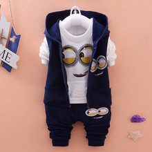 Newest 2016 Autumn Baby Girls Boys Minion Suits Infant/Newborn Clothes Sets Kids Vest+T Shirt+Pants 3 Pcs Sets Children Suits