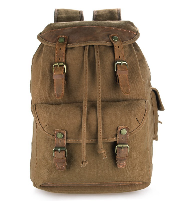 9020B Casual Canvas WithLeather Travel Backpack Bookbag Schoolbag Hiking Bag Rucksack