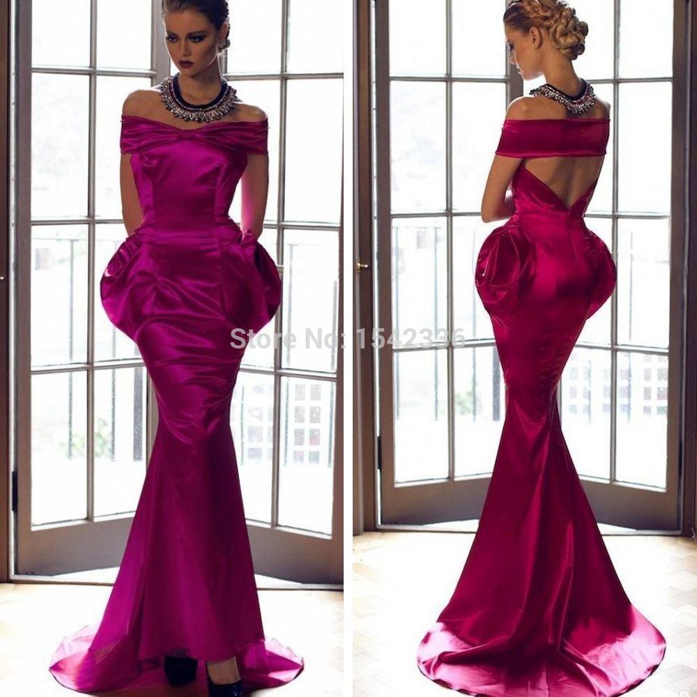 Aliexpress.com Comprar Sexy Off Shoulder sirena vestidos del partido vestido de fiesta fucsia plisado vestidos largos de noche largo de vestido skater