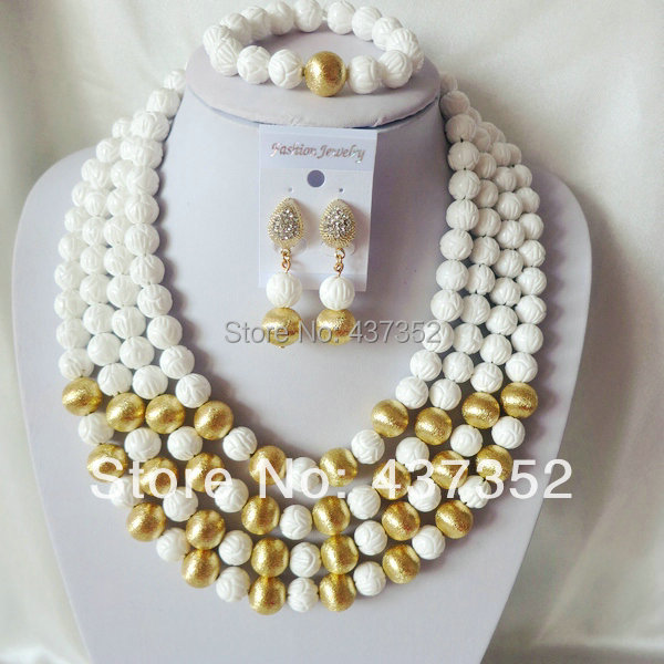 Fashion White Stone Nigerian African Wedding Beads Bridal Jewelry Sets Necklaces Bracelet Earrings SSS-001