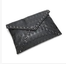 2015 new fashion rivets skull envelope handbag hand diagonal shoulder bag phone package factory outlets