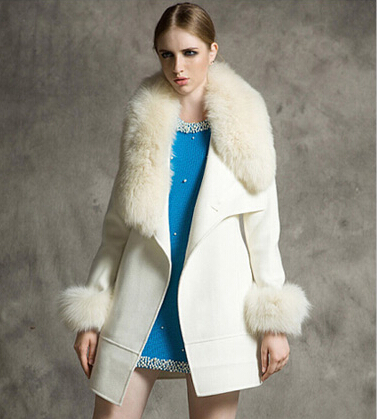 White Warm Overcoat Long Jackets Winter Coats Ladies Fashion Slim Woolen Coat With Fur Collar For Women