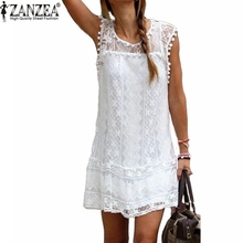 2016 Sexy Womens Summer Casual Sleeveless Evening Party Beach Dress Short Lace Tassel Mini Dress Vestidos Plus Size New Arrival