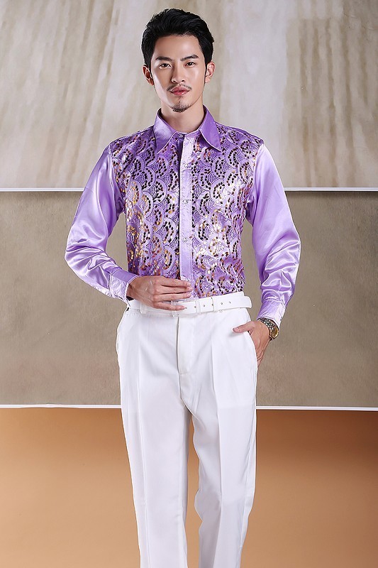 purple satin shirt men