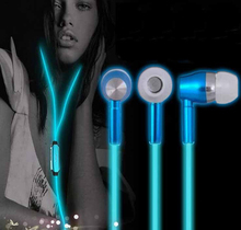 Glow Headphones Metal Earphones 3.5mm Stereo Glow in the Dark Earphones Mobile Phone Headphones Luminous Mic For Iphone Samsung