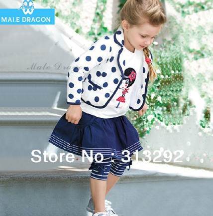 HL8002, 5sets/lot, baby children clothing sets, long sleeve jacket  + cotton T shirt + skirt pant Clothing sets for 1-5 year.