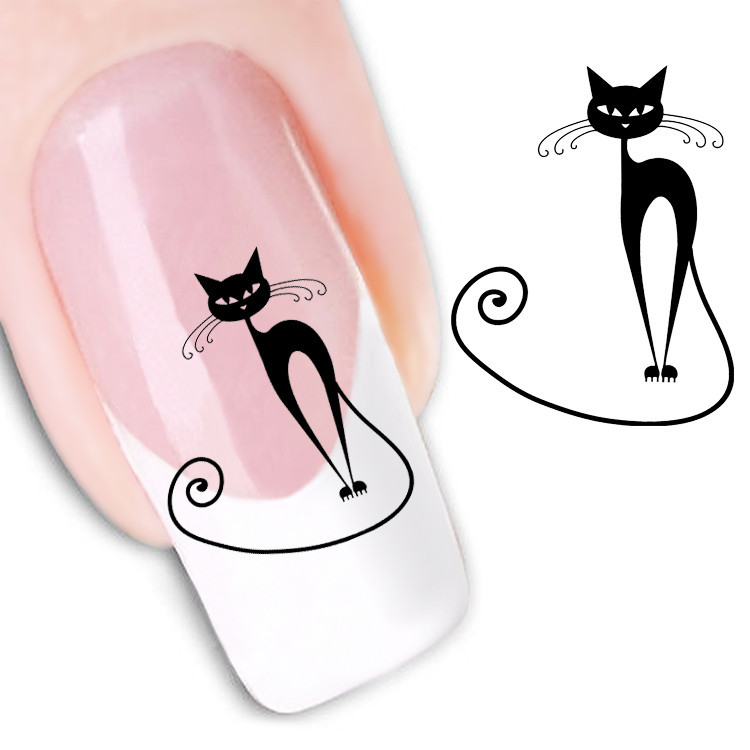 Water Transfer Nail Art Stickers Decal Beauty Sexy Wild Black Cats Design Decorative DIY French Manicure