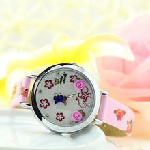 2015 Mini Word Quartz DIY 3D Butterfly Flower Polymer Clay Watches Women Girl Dress Wristwatches Brithday