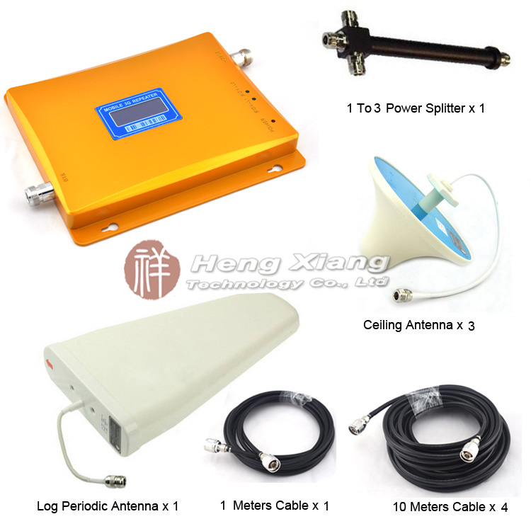 3G W-CDMA 2100Mhz Mobile Phone Signal Booster 3G Signal Repeater with Log Periodic Antenna / Ceiling Antenna / Power Splitter