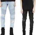 2016 new fashion casual blue black denim jeans men Slim Men tight ripped jeans free shippingsize