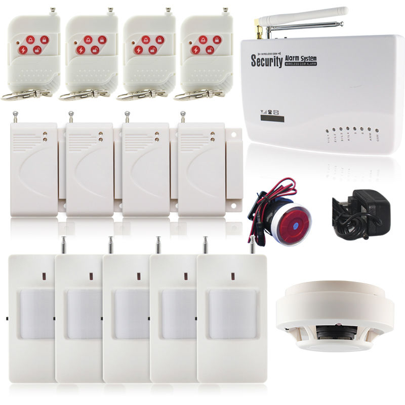 Wireless Home security GSM Alarm System with Smoke Detector Dual Antenna Tri-band 850/900/1800/1900MHz Russian Spanish Manual