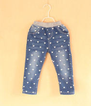 Free Shipping Baby Girls Denim Jeans Girls Heart print Jeans Kids Spring Autumn Casual Long Pants