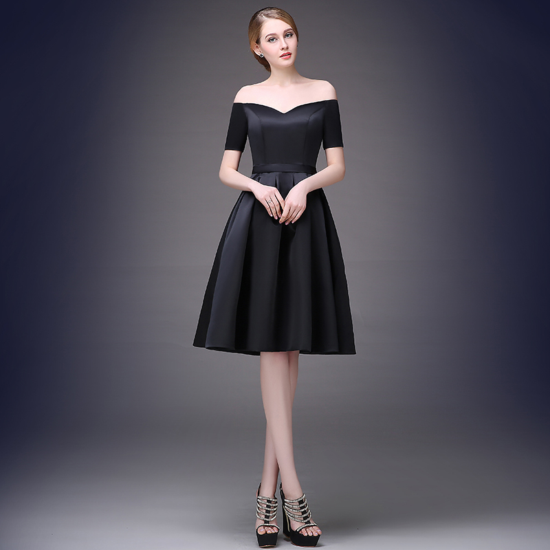 Aliexpress.com Comprar Elegante cuello barco negro corto de dama de honor vestidos con mangas / Wedding Party Dress negro / vestido elegante para la boda