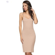Sexy Slips Dress Sexy Lingerie Summer Spaghetti Strap Sleeveless Knee Length Ladies Underwear Slips Long Underskirts 10AM