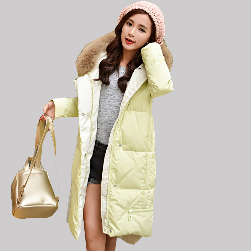 2016 Winter New Korean Slim Thick Collar Nagymaros Long Duck Down Jacket Female Over Knee Large Size Coat Warm Parkas JA153