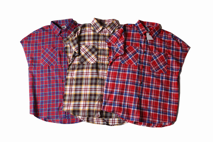 top fear of god casual streetwear raw cut Scottish grid plaid side zipper sleeveless flannel shirt