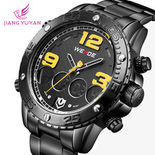2015 nueva caliente, Weide hombres del reloj de cuarzo reloj digital de pantalla dual, pulsera de acero inoxidable reloj deportivo, 30 m reloj resistente al agua
