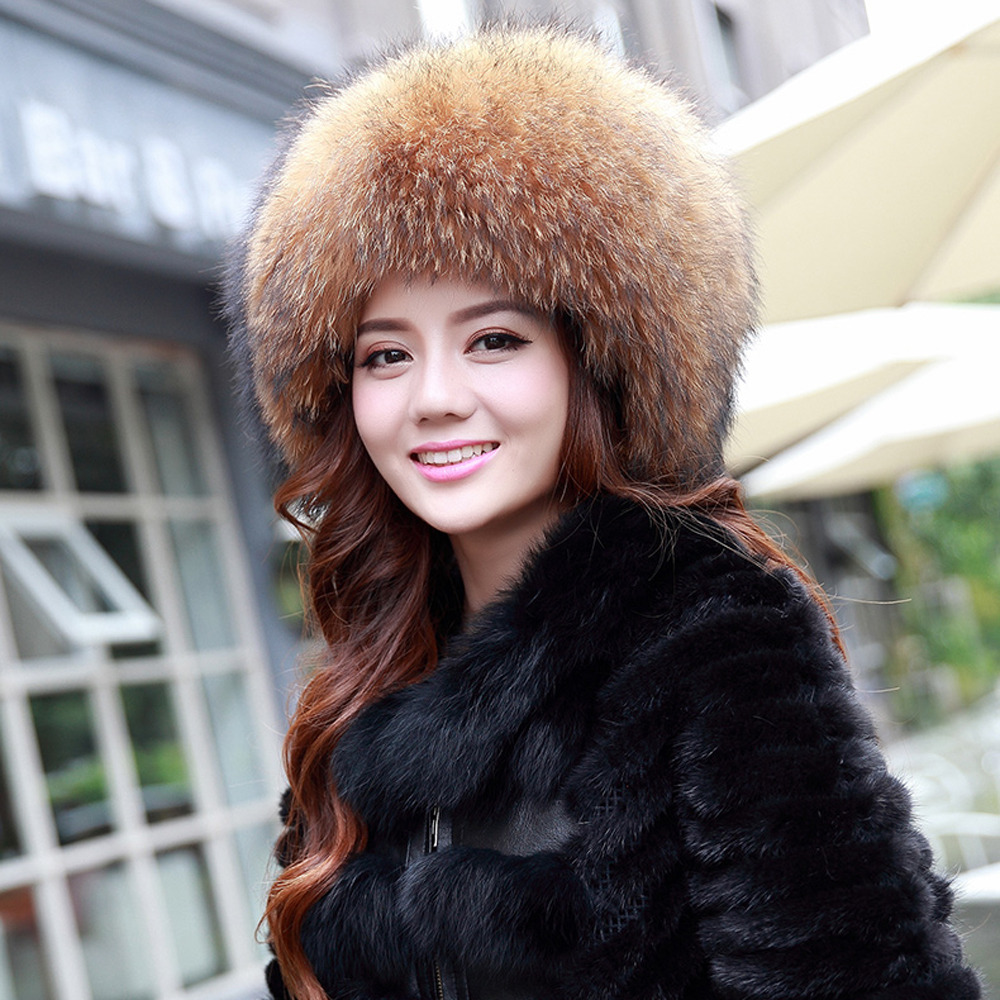 2015 Winter Fur Hats Women High Quality Natural Raccoon Dog Fur Caps With Fur Trims Warm Winter Hat Female New Style YH131
