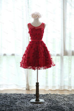 Robes De Soiree High Low Red lace kenn-length short Prom Dresses O-neck Formal Wedding Guest Dresses Sexy Women Evening Gowns