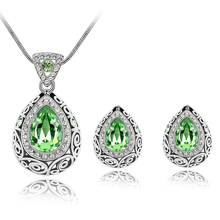 Top Quality 2015 new luxury design White Gold plated colorful Austrian crystal stone jewelry set for women gift 4191