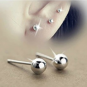 Wholesale 925 Sterling Silver earrings bijoux 4 size 5mm Hypoallergenic Fashion Sphere stud earrings For Women