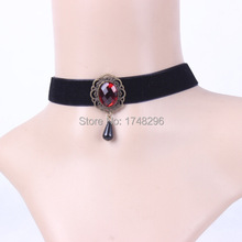 Gothic Vampire Black Velvet Ruby Clavicle Chain Choker Necklace Lolita Lady Summer Style