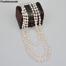 Genuine Real White Natural Fresh water Pearl Crystal Necklace sweater chain Long multilayer accessory female fashion