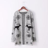 Elina 2015 woman deer Snowflake star long knitted outwear ponchos femme jumper sueter jersey sweter mujer sweater cardigans