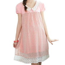 New Arrival Maternity Dress Summer Maternity Clothing Chiffon Lace Dress Fashion Dot Patchwork Pregnant Women Dresses One Size