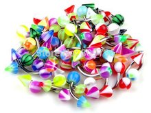 10pcs Chic Body Jewelry 18G Punk Spike ball UV Eyebrow Piercing Tragus Bars Rings Men 316L stainless steel Wholesale