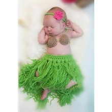 2016 Cartoon hula Girls style handmade crochet Newborn Photo Prop Baby Photography Props set KXBBBP035