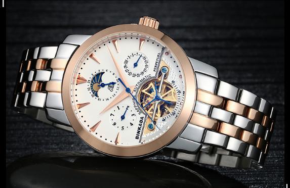 BINKADA High quality men automatic mechanical watch waterproof hollow steel flywheel fashion watches