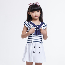 girls dress navy style striped dark blue fashion kids clothing size 3-12 years kids summer dressess princess dress