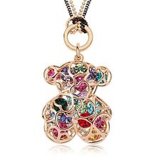 New 2015 Bear Necklace 18K Rose Gold Plated Rhinestone Crystal Jewelry Long Luxury Bear Fashion Necklaces For Women