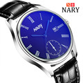 Nary Blue Light Watches Men Business Fashion Leather Wristwatch Big Dial Waterproof Calendar Watches Quartz Watch