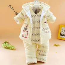 New 2015 newborn baby boys and girls clothing set the winter clothes for infant padded Bodysuits 3 pcs set warm outerwear