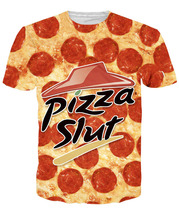 Food 3D Print T-shirt Pizza-Slut Cotton Unisex Tee Shirts Short Sleeve Casual Homme Loose Summer fat weird Tops