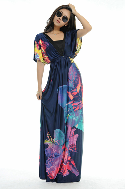 3xl 4xl 5xl 6xl Plus Size Sexy Maxi Dress Floral Print Lady Elegant Long Dress Plus Size Women 1120