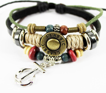 New 2016 Vintage Retro Leather Bracelet Personality anchor Bracelet & Bangle For Women Men Unisex Jewelry Black