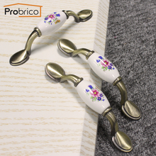 Probrico Wholesale 100 PCS Porcelain Furniture Cabinet Handle PD26010AB76 Zinc Alloy Ceramic Bronze Kitchen Drawer Knob Pulls