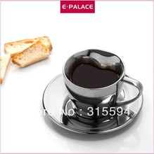 Hot selling High quality 70ml Double Wall Stainless Steel Coffee Cup Saucer in heart shape G35007S