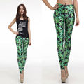 Black Green Print Pot Leaf Leggings Mid Waist Thin Pencil 3D Printed Graffiti Chic Women Summer