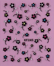 black 3D flower design Water Transfer Nails Art Sticker decals lady women manicure tools Nail Wraps Decals
