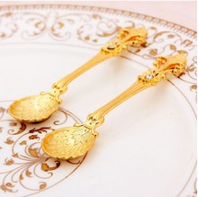 20 set lot 2 pcs set 2015 new gold Decorative tea coffe spoons for wedding favors