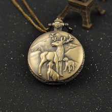 New Fashion Antique Bronze Steampunk Pocket Watch Animal Milu Deer Quartz Mechanical Watch Pendant Necklace Chain