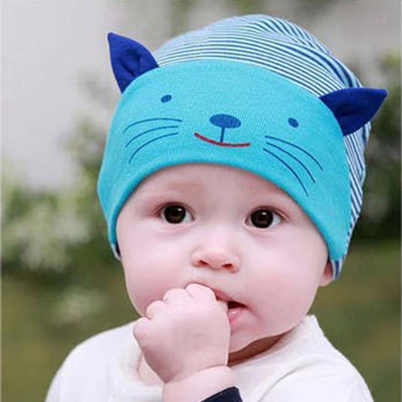 Hot Soft Cotton Baby Cat Stripe Beanie Boys Girls Hat Infant Newborn Kids Cap