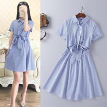 New Designer Dress Summer 2016 Women Turn-down Collar Striped Print Short Sleeve Bow Tie Waisted Sexy Casual Dress Office Wear