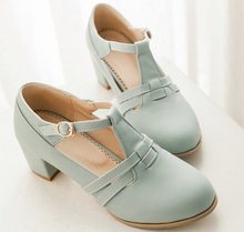 F6254 Women Sweet Macaron Coarse Hasp Preppy Style Strap Thick Heel Leather Shoes Student Lolita Cosplay Pumps 2015 Size 34-39