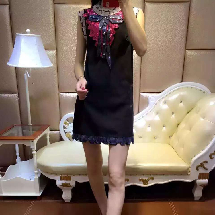 New 2016 hot sale women girl sequined bow cute dress sleeveless brand fashion spring summer mini dresses