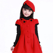 Red Pleated Dress Enfant Dress Kid Party Elegant Clothing Winter 2015 New Girl Kinder Kleidung Tutu Abbigliamento Bambini Europe